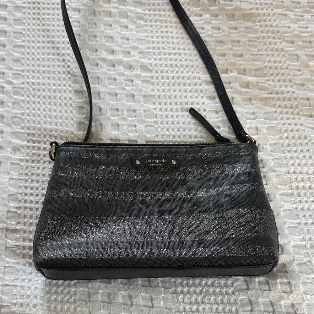 Kate Spade Black and Silver Striped Crossbody Bag